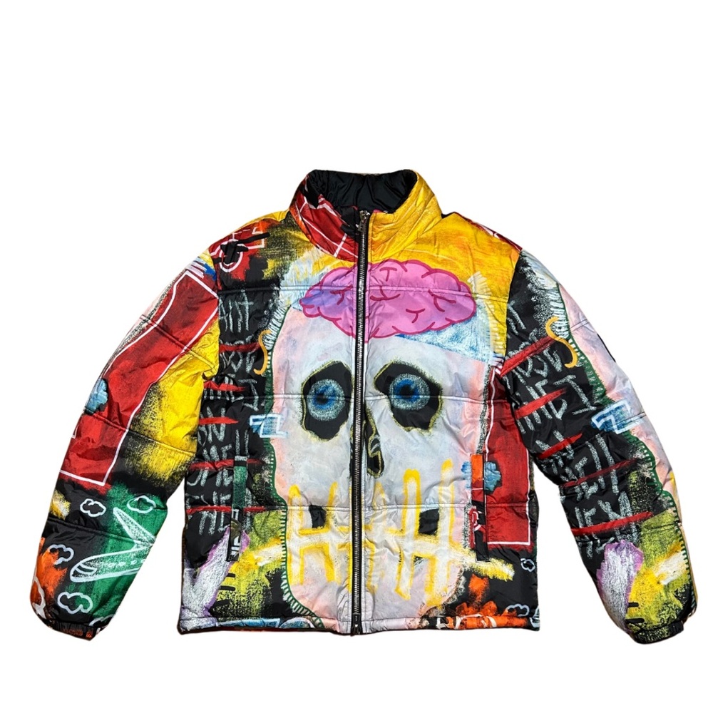 Tango Hotel Men's Graphic Multicolored “I Want My Rose” Skull Puffer Jacket Coat